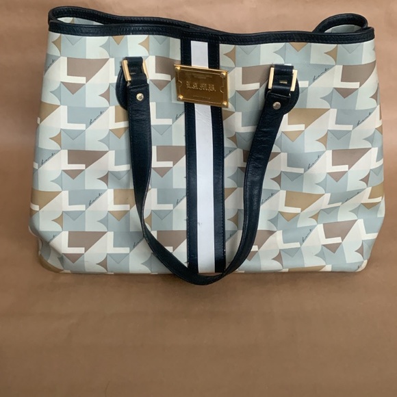 L.A.M.B. GWEN STEFANI Geometric XL Coated Canvas Satchel TOTE BAG - Picture 7 of 9